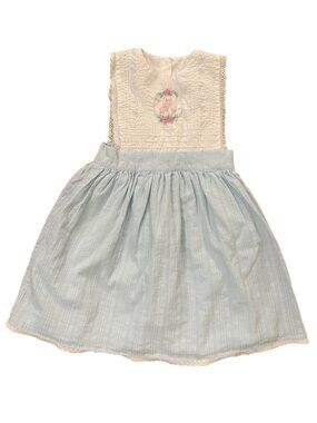 Smock Monkey Girls Dress Size 5 Blue Dobby Stripe Cotton Heirloom Monogrammed M